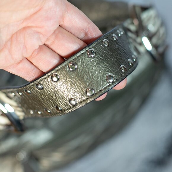 Chi By Carlos Falchi Italian Lamb Leather Shoulder Bag Gold Bronze Large - Picture 9 of 14